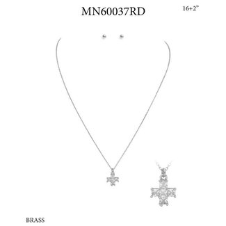 Silver Chain with Rhinestone Squared Cross 16"-18" Necklace with Stud Earrings