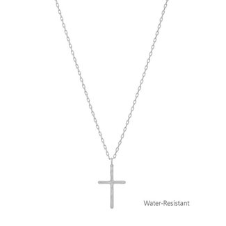 Water Resistant Thin Silver Cross 16"-18" Necklace and Stud Earrings