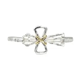 Silver Open Cross with Gold Wired Accents Hinged Bracelet