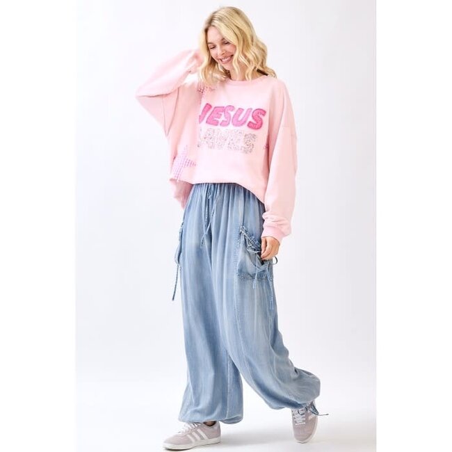 Jesus Saves Patchwork Crew Neck Sweatshirt