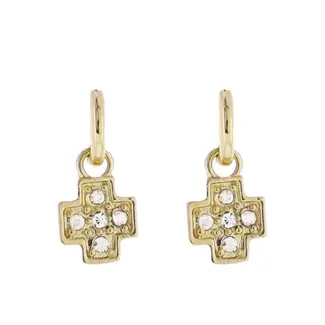 Gold Huggie Earring with Clear Crystal Cross