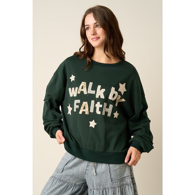 Walk By Faith Patchwork Lettering Sweatshirt