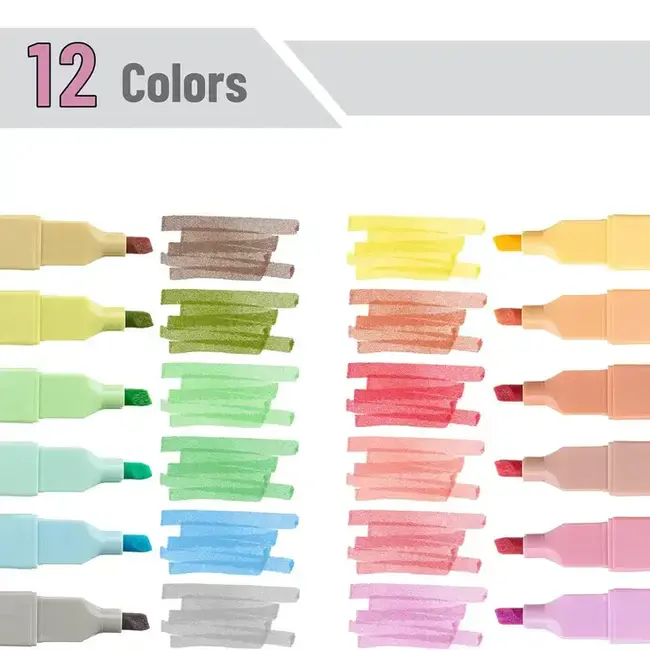 Highlighters 12 Pack Macaron Pastel, Chisel Tip