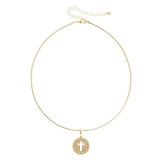 Cross Coin Skinny Collar Necklace in Shiny Gold