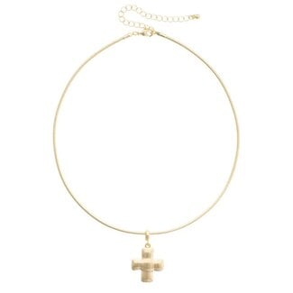 Square Cross Skinny Collar Necklace in Shiny Gold