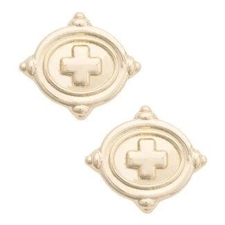 Erin Square Cross Intaglio Stud Earrings in Shiny Gold