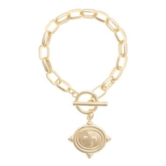 Erin Square Cross Intaglio Bracelet in Shiny Gold