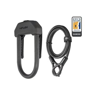 HIPLOK Hiplok DX Plus Lock (Wearable D-Lock w/2m cable), All Black