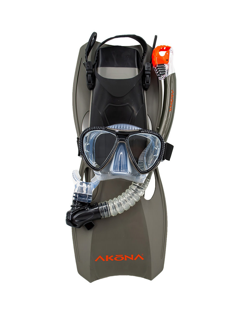 Diversco / Akona / Sherwood Akona Adult Mask, Snorkel, and Fin Set Titanium