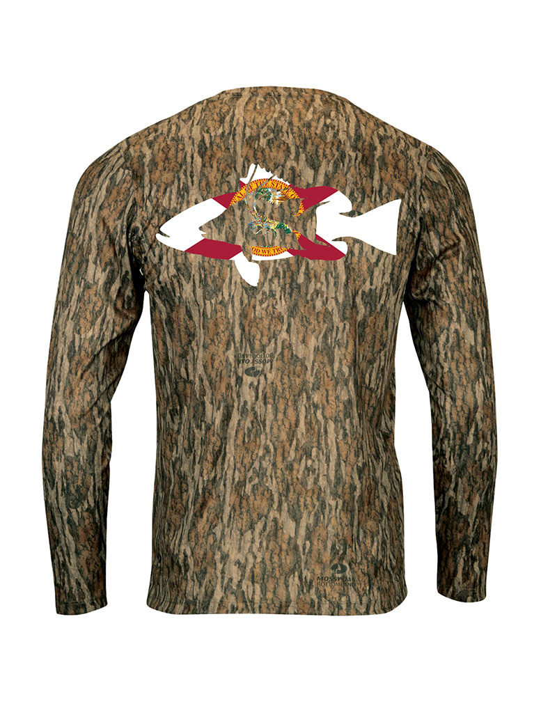 3rd ReefLine Mossy Oak Bottomland camo Performance Shirt with Florida Flag Diver Design