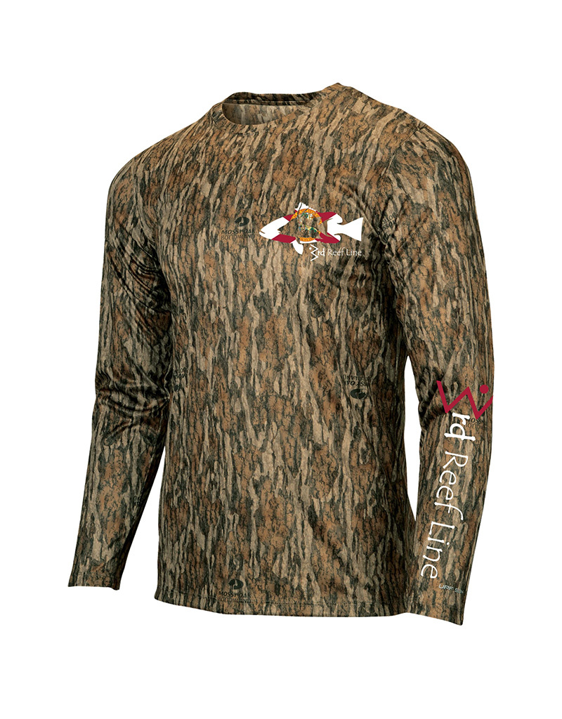 3rd ReefLine Mossy Oak Bottomland camo Performance Shirt with Florida Flag Diver Design