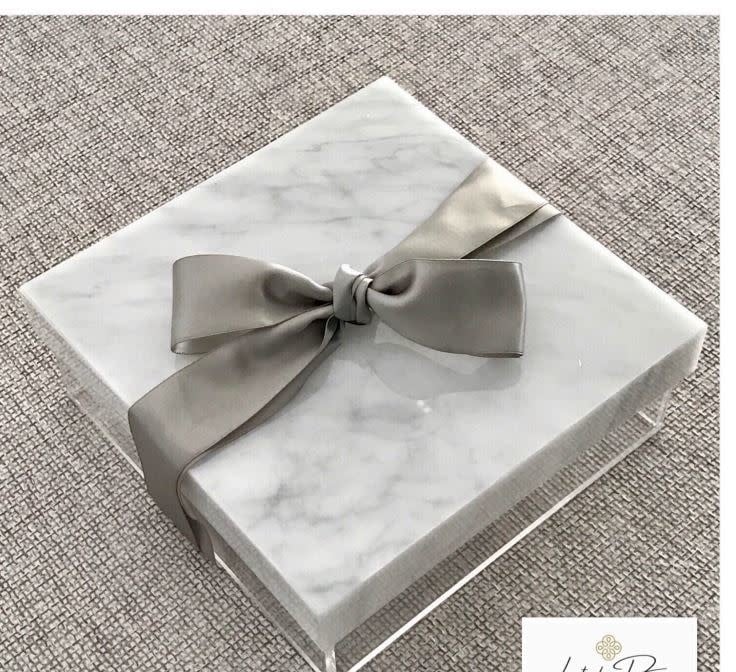 10" square lucite box with marble lid