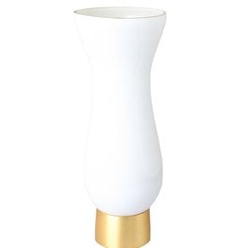 White glass vase with gold base 12 inch
