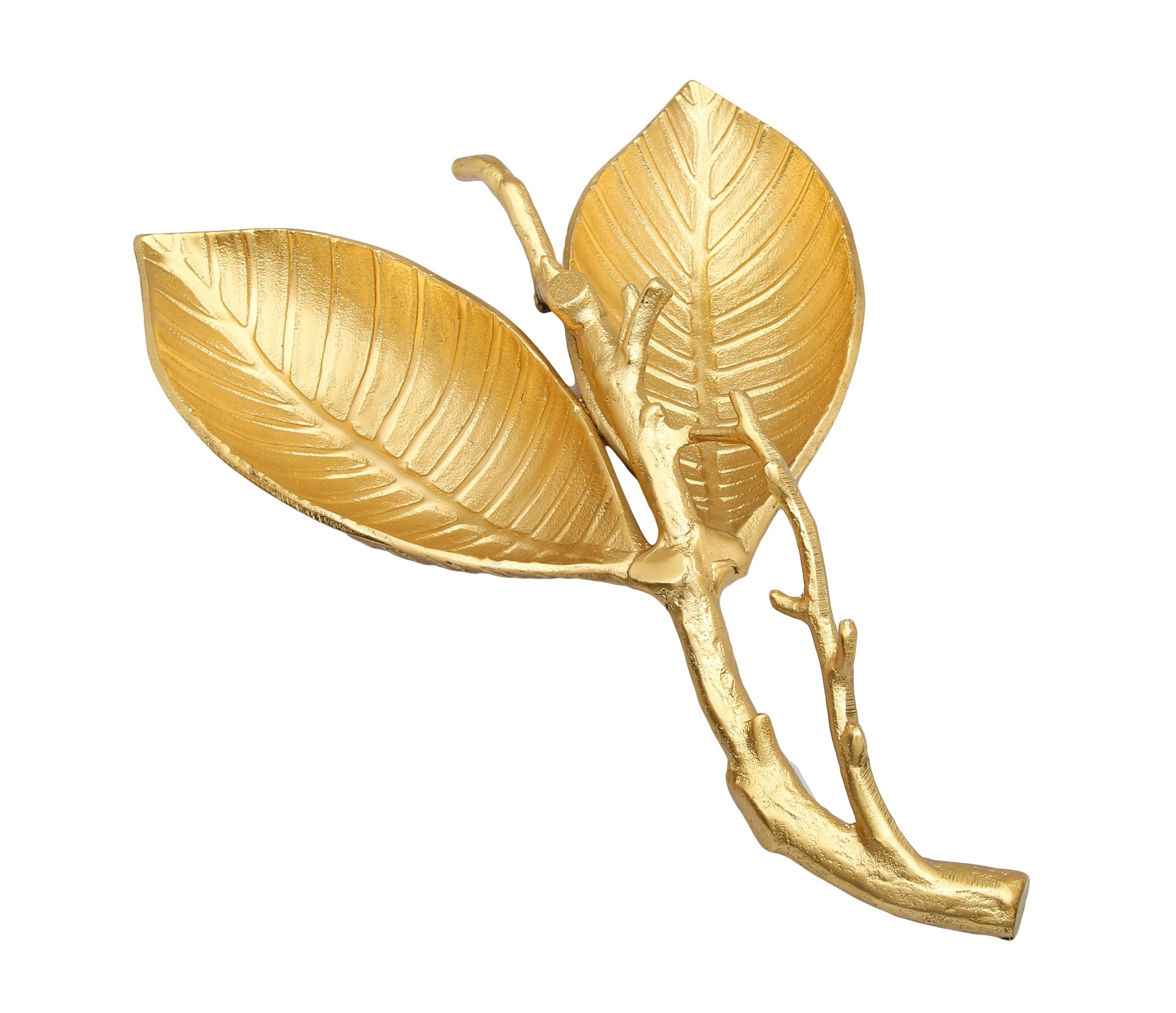 Gold Birch Leaf Shaped - Vein Engraved Relish Dish