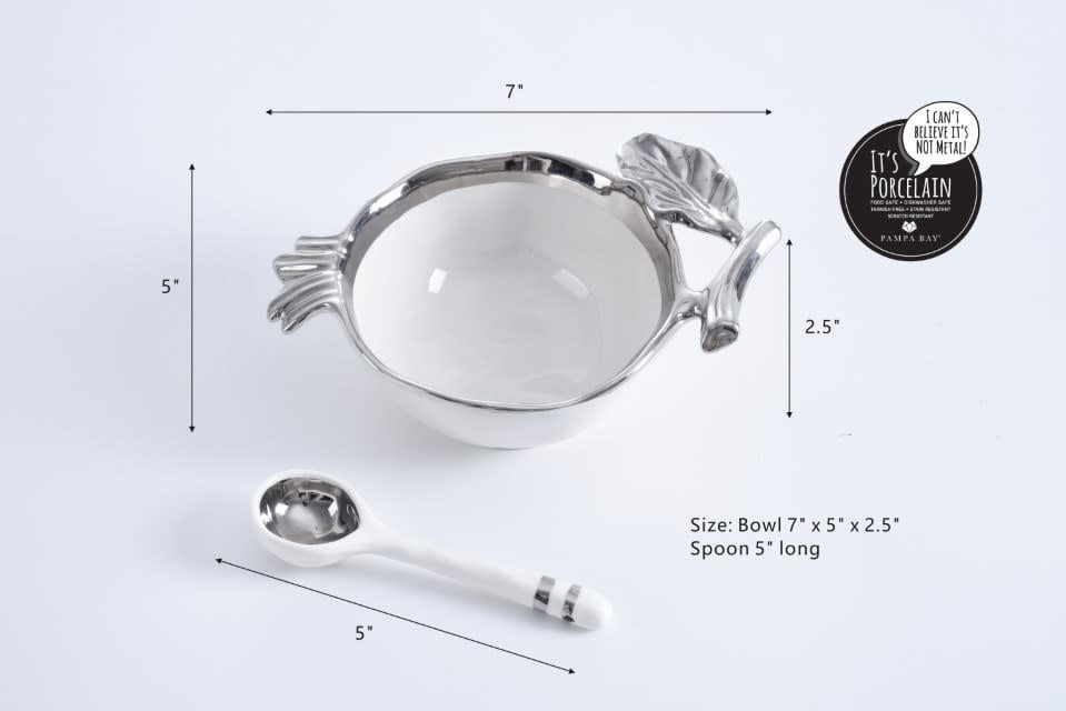 White/ Silver Pomegranate Bowl and Spoon