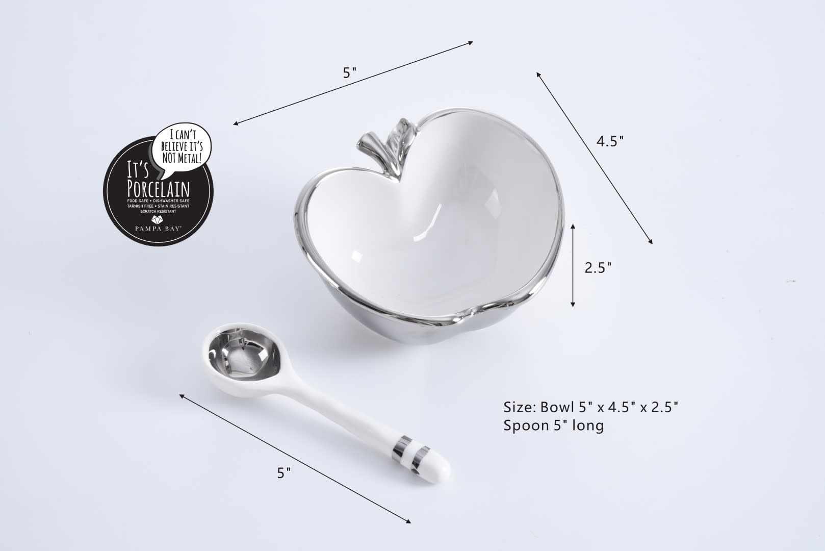 White/ Silver Apple Bowl and Spoon