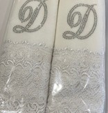 2 White Towels with Diamonds Letter D