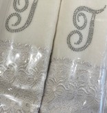 2 White Towels with Diamonds Letter T