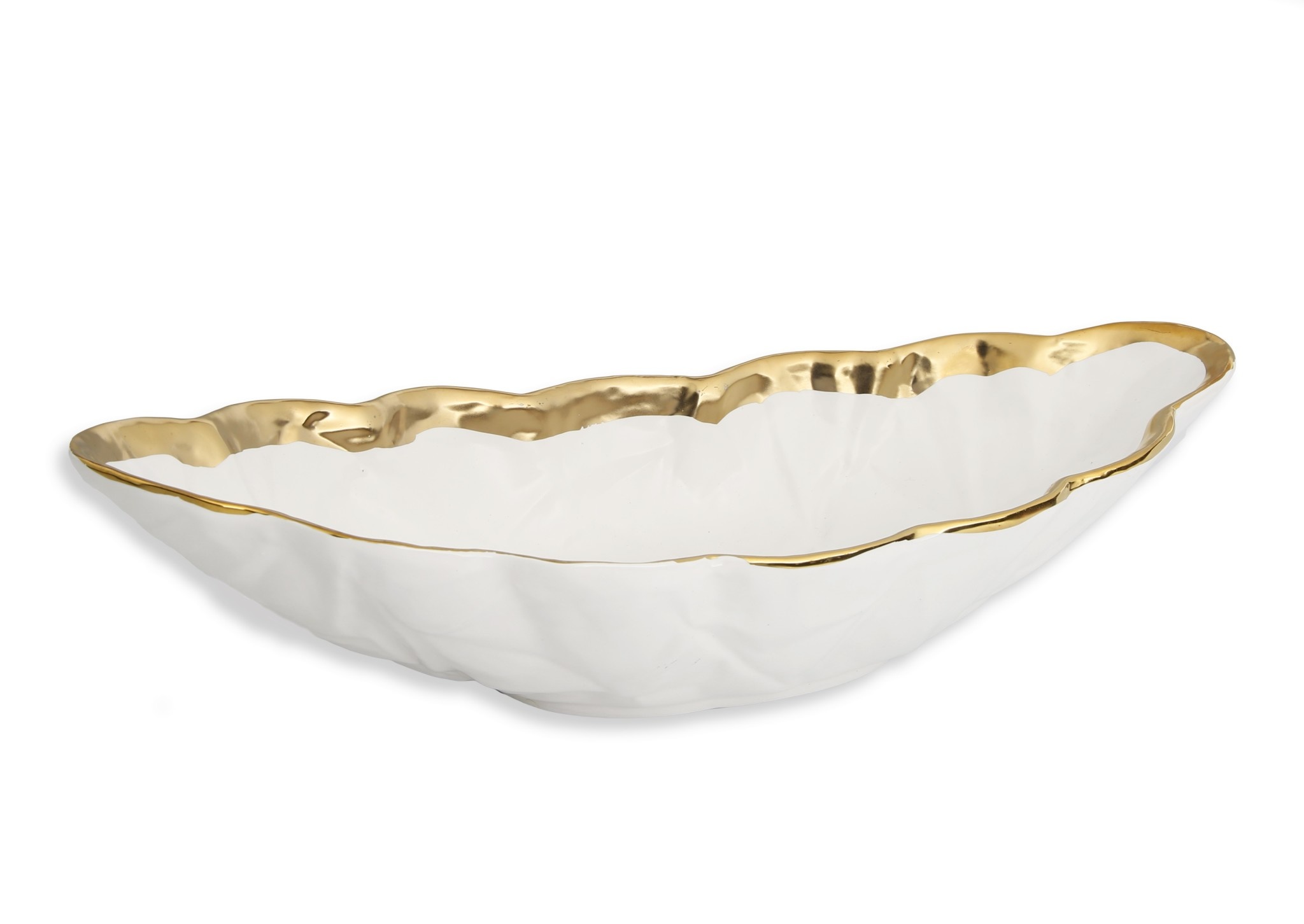 White Deep Oval Shaped Bowl With Gold Rim