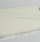 White marble challah Board w Silver Wave Handle