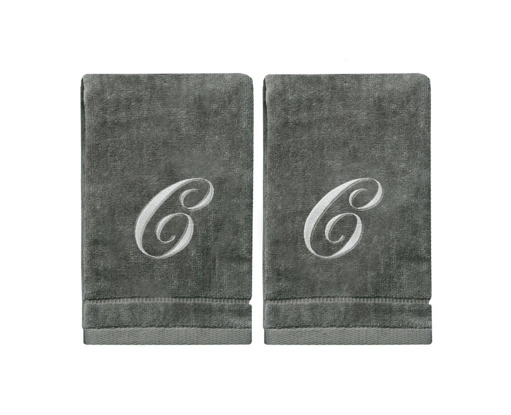 2 Dark Gray Towels with Silver Letter C