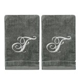 2 Dark Gray Towels with Silver Letter F