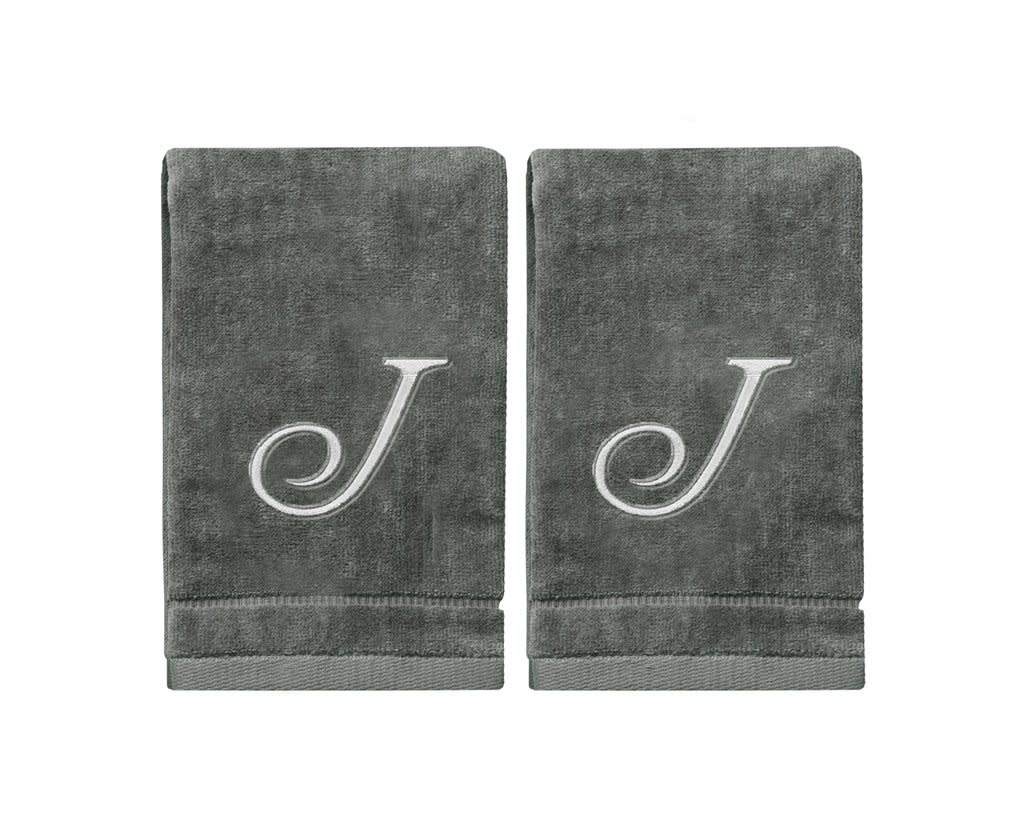 2 Dark Gray Towels with Silver Letter J
