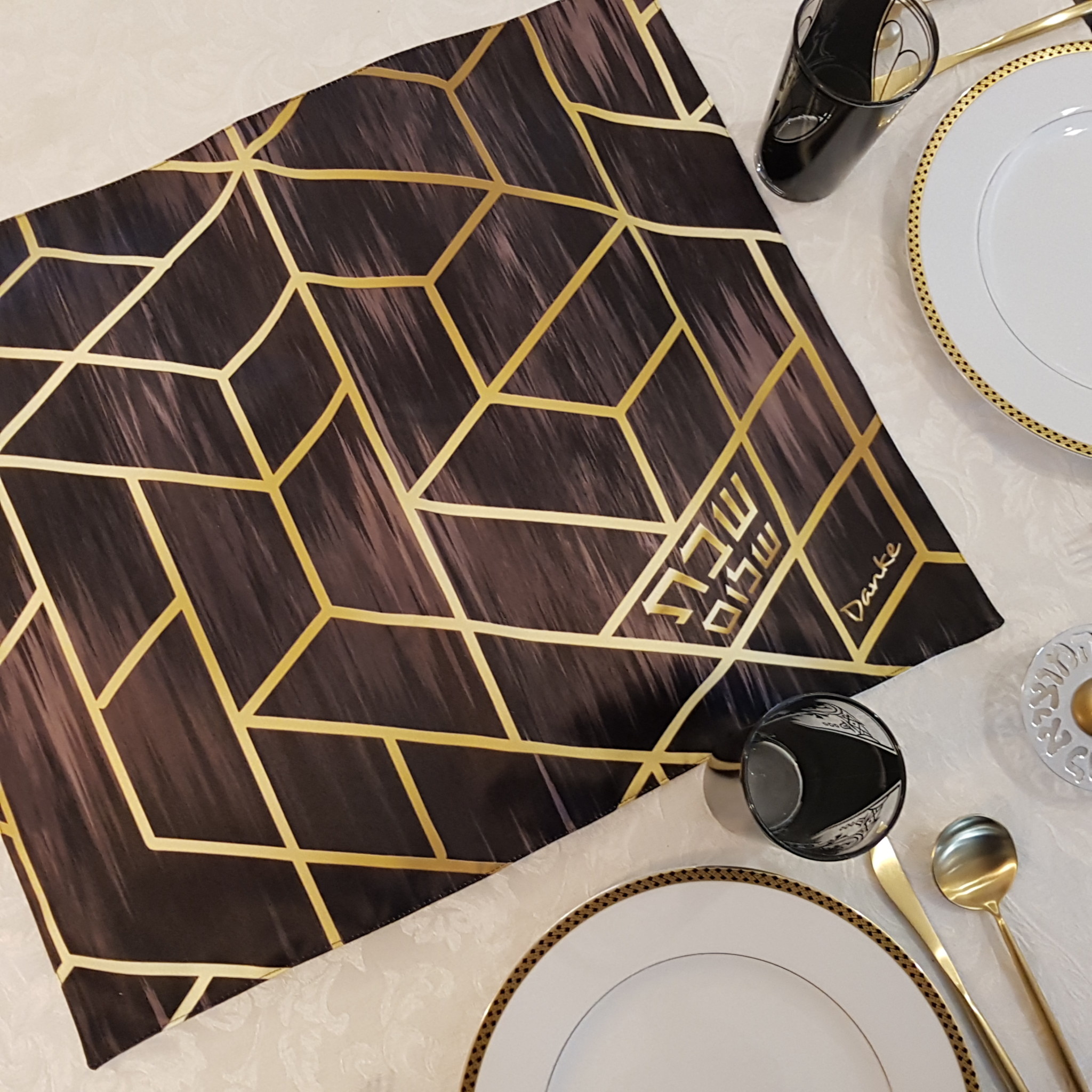 Black & Gold Deco Challah Cover