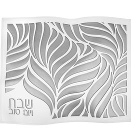 Double Laser Cut Leaf Silver/White Challah Cover