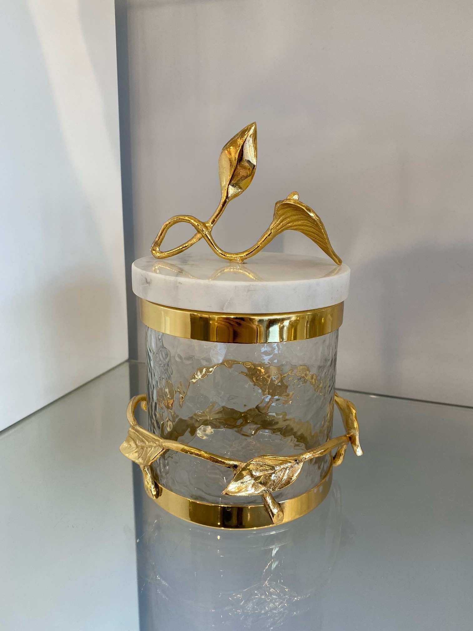 Small Glass Canister With Gold Leaf Design