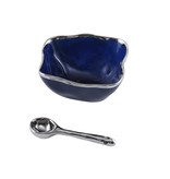 Square Blue & Silver Bowl and Spoon