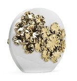 12" White Round Vase With Gold Flower Design