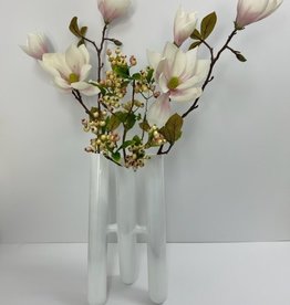 Three White Tube Vase with Cherry Blossoms