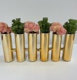 6 Gold Tube Vase with Pink/Green Flowers