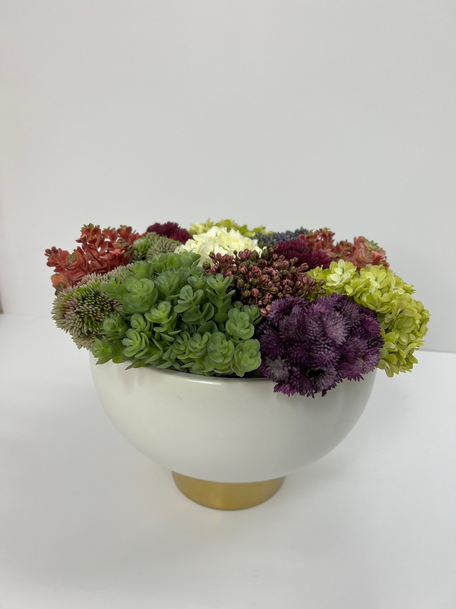 Floral Arrangment in White & Gold Bowl