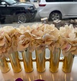 6 Gold Tube Vase with Pink Hydrangeas