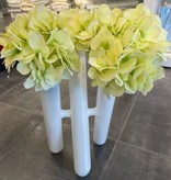 Three White Tube Vase with Green Hydrangeas