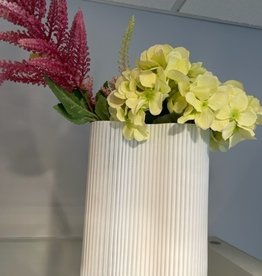 9.5" White Wavy Glass Vase with Flowers