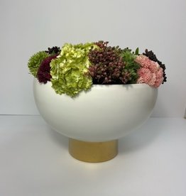 Large Floral Arrangement in White & Gold Bowl