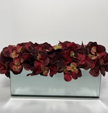 12" Mirror Vase With Maroon Hydrangeas