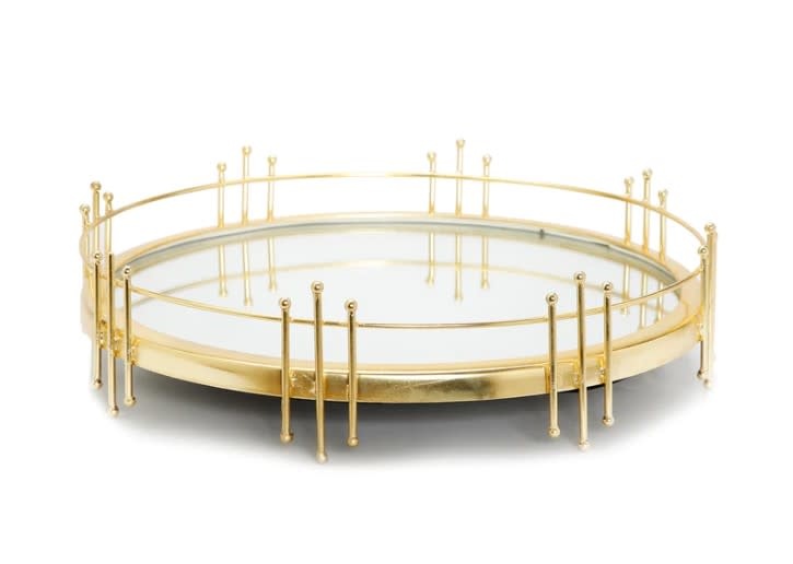 Round Tray With Gold Straight Cut Design