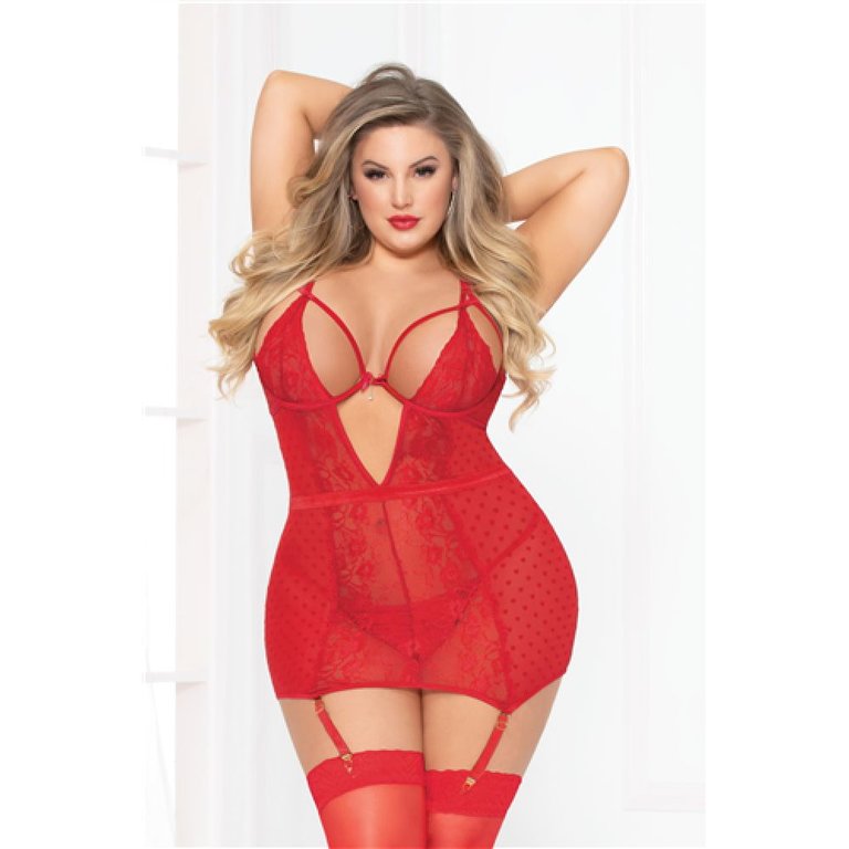 Seven 'til Midnight Strappy Lace and Mesh Chemise - Curvy
