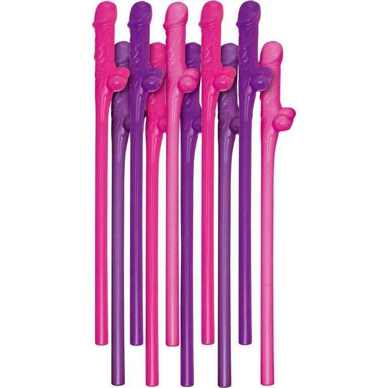 Pipedream Dicky Sipping Straws Pink and Purple - 10 Pack