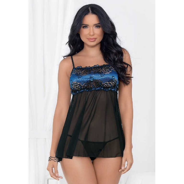 Escante Lace Top Babydoll with Sheer Mesh Skirt