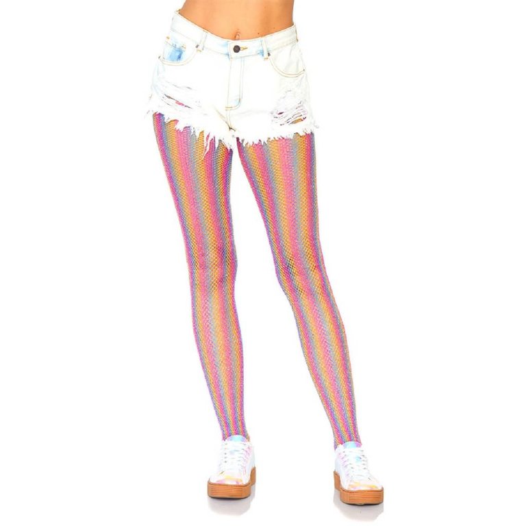 Leg Avenue Shimmer Rainbow Lurex Striped Fishnet Tights