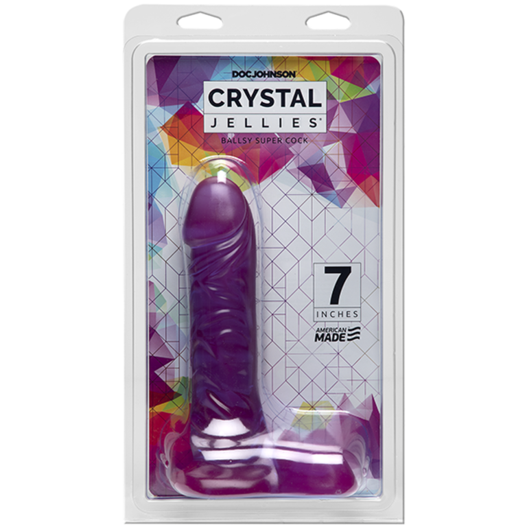 Doc Johnson Crystal Jellies Ballsy Super Cock 7-inch - Purple