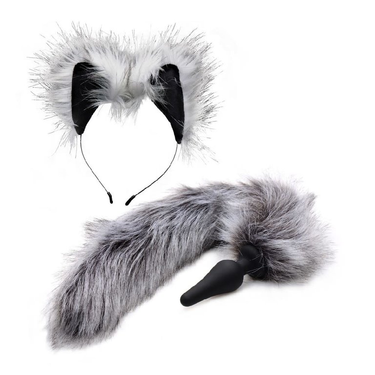XR Brand Tailz Grey Wolf Tail Anal Plug and Ears Set