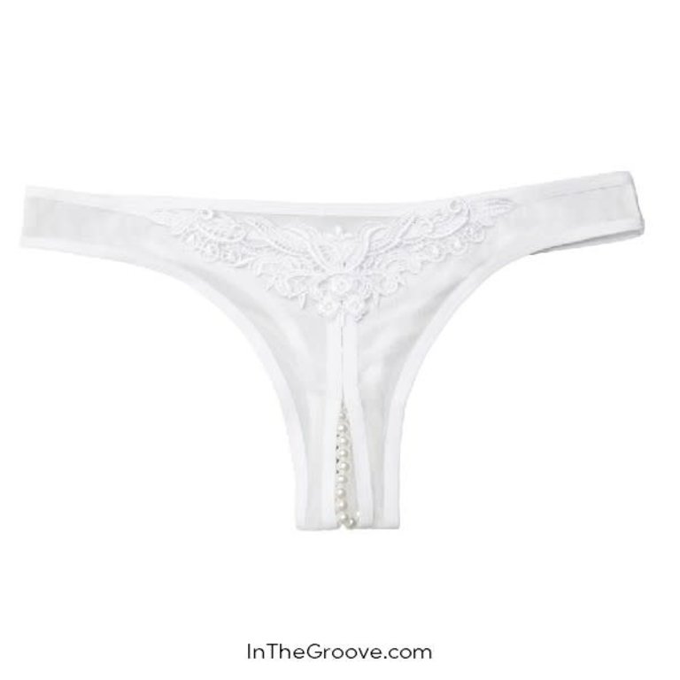 Oh La La Cheri Pearl Thong White - One Size Fits Most