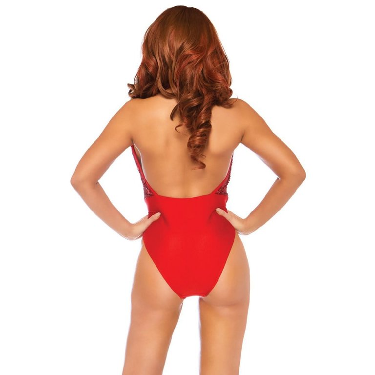 Leg Avenue Shimmer Sequin Plunging Halter Bodysuit