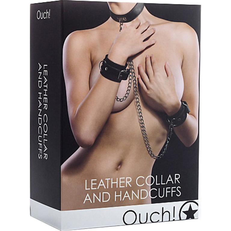 Shots Ouch Leather Collar and Cuffs - Black